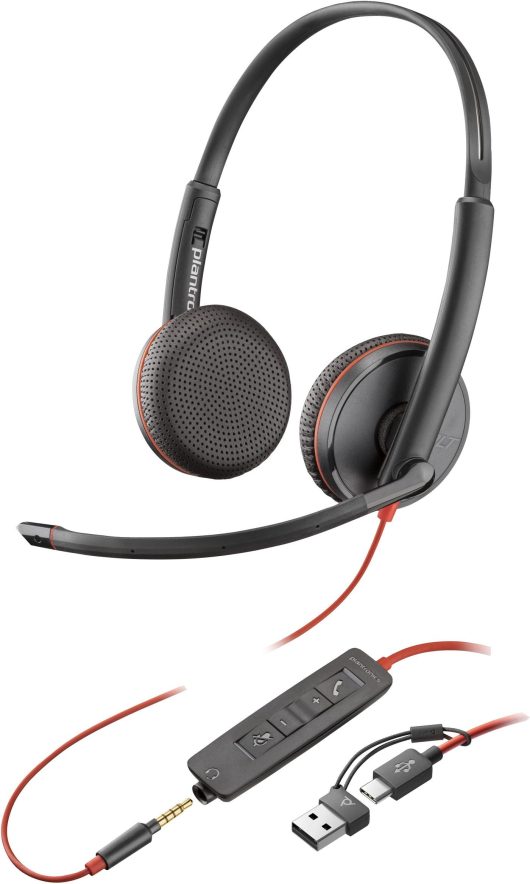 POLY Blackwire 3225 Stereo USB-C Headset + 3.5mm Plug + USB-C/A Adapter