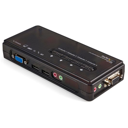 StarTech 4 Port Black USB KVM Switch Kit with Cables and Audio | SV411KUSB